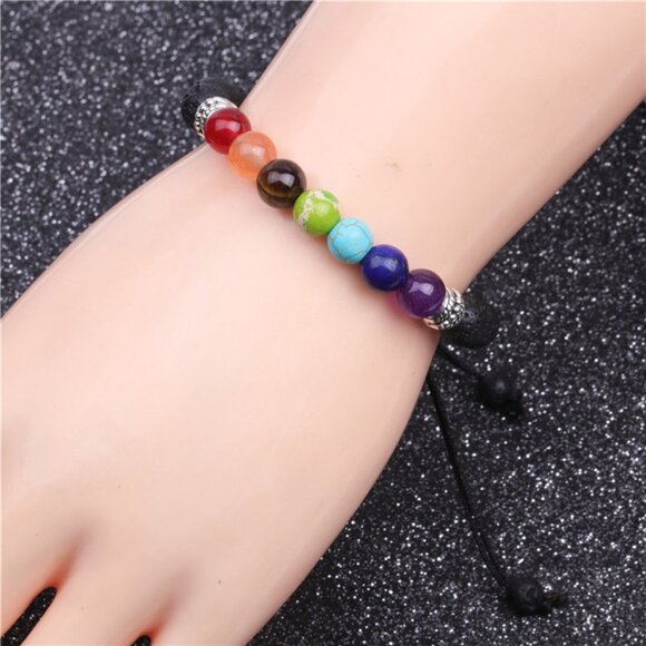 3/$35 Colourful Natural Stone Beads Bracelet Tree Chakra Lava Unisex Men Women - Picture 1 of 6